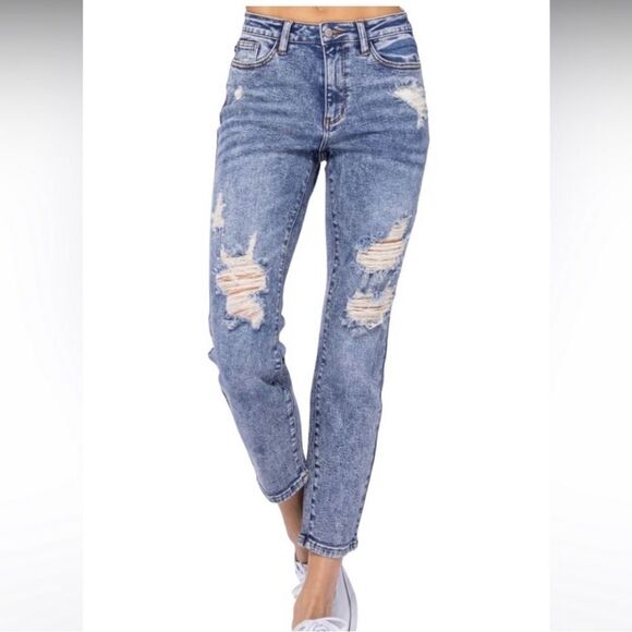 Judy Blue Denim - Judy Blue acid wash distressed boyfriend jeans, women’s size 24
